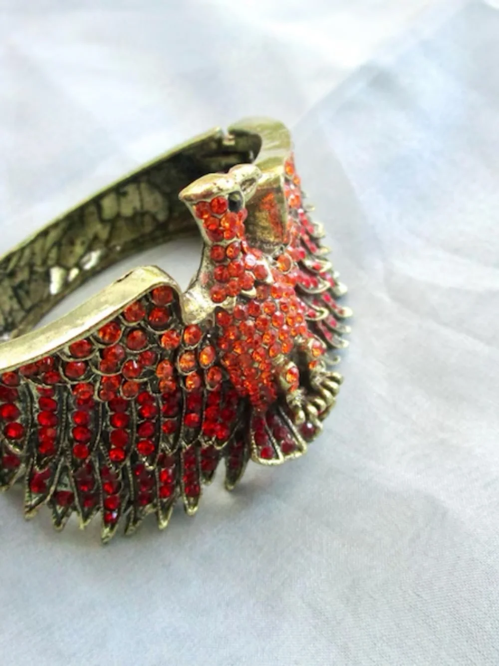 red and orange rhinestone phoenix clamper bracelet ... sparkly vintage cuff - Picture 2 of 6